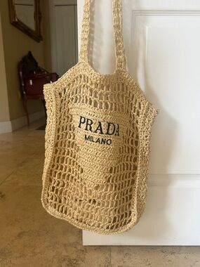 Prada Style  Crochet Tote Bag in Natural